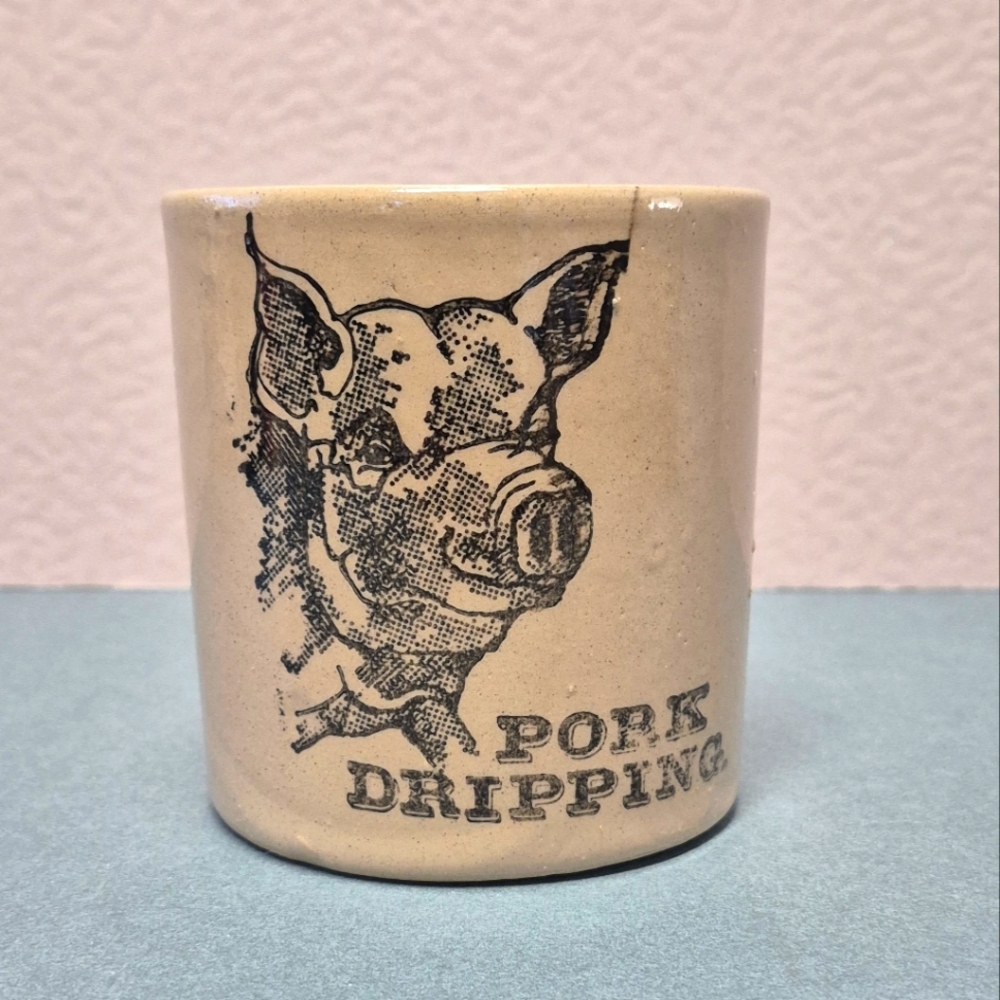Vintage Pork Drippings Fat Grease Ceramic Stoneware Pot Functional or Decorative